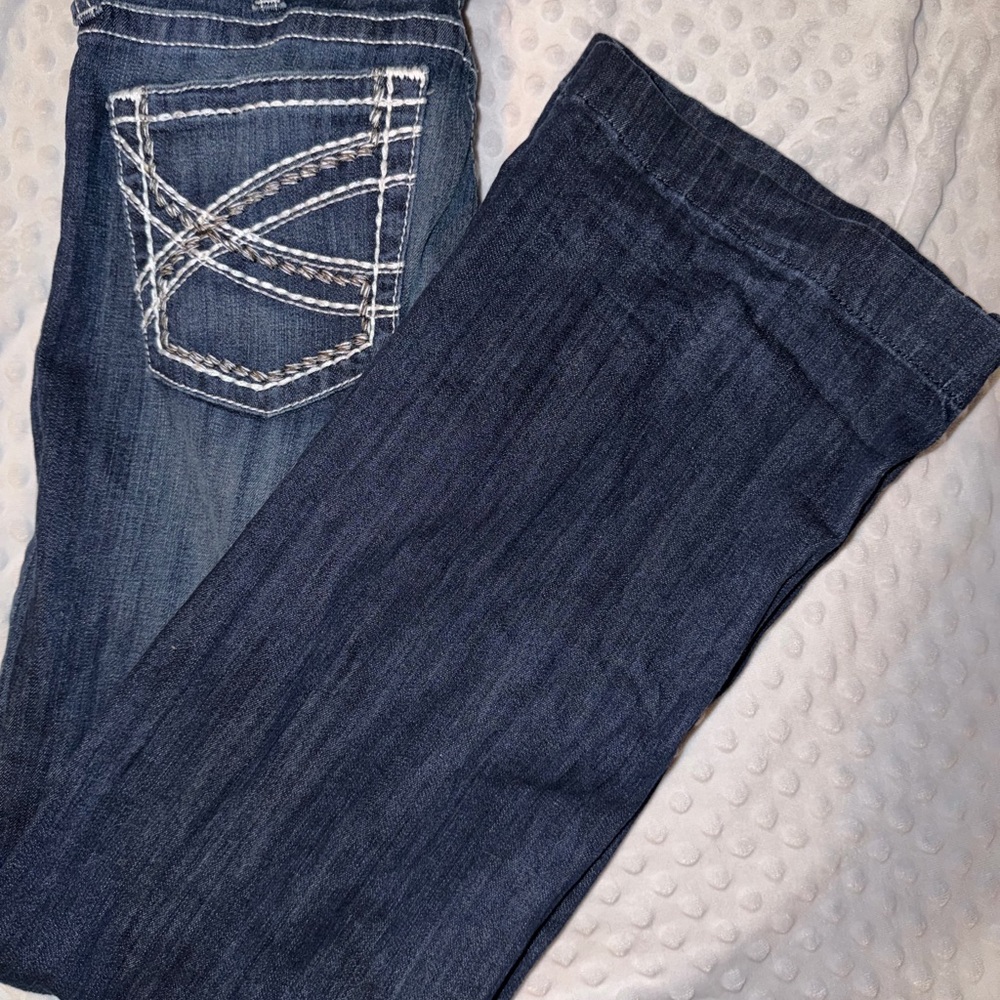 Ariat Dark Blue Boot Cut Jeans with White Embroidered Pocket
